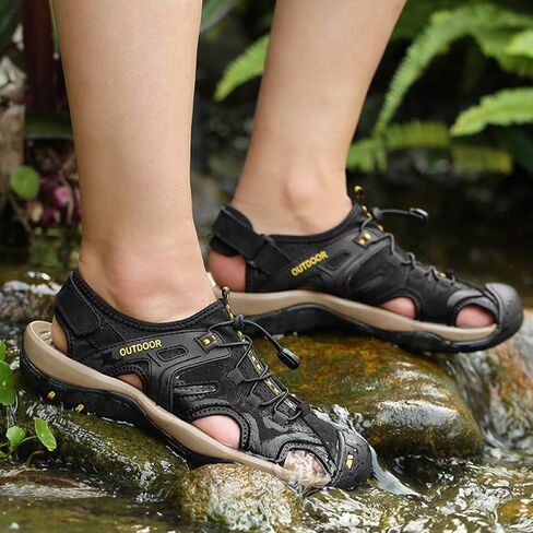 Veslexth Men's Athletic Hiking Sandals Fisherman Summer Outdoor Sport Sandal Shoes Adjustable Amphibious Casual Beach Sandal in Kuwait