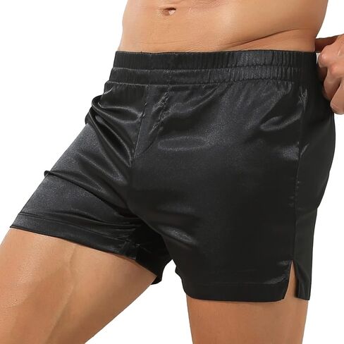 Oyolan Mens Silk Satin Boxer Sleep Shorts Underwear Mid Waist Side Split Boxer Briefs Pajama Lounge Shorts in Saudi Arabia