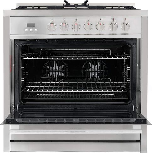 COSMO COS-F965NF 36 بوصة. نطاق وقود مزدوج مع 5 شعلات غاز، فرن حراري كهربائي بسعة 3.8 متر مكعب. سعة قدم، 8 وظائف، جزء داخلي من البورسلين الأسود من الفولاذ المقاوم للصدأ in Saudi Arabia