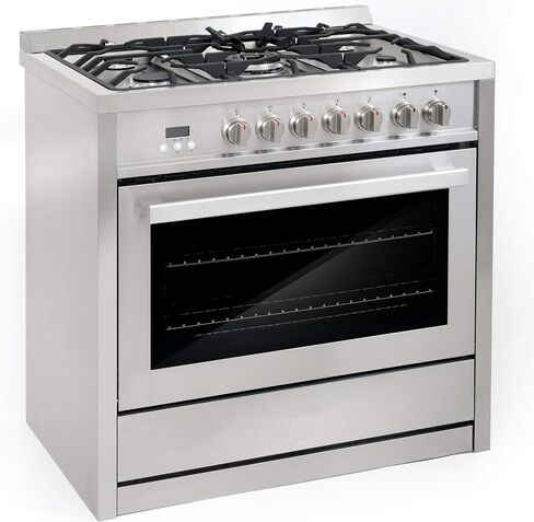 COSMO COS-F965NF 36 بوصة. نطاق وقود مزدوج مع 5 شعلات غاز، فرن حراري كهربائي بسعة 3.8 متر مكعب. سعة قدم، 8 وظائف، جزء داخلي من البورسلين الأسود من الفولاذ المقاوم للصدأ in Saudi Arabia