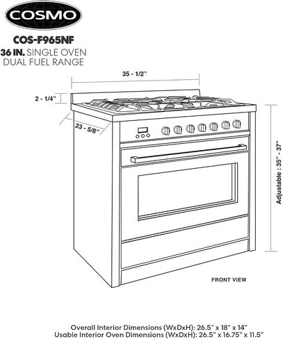 COSMO COS-F965NF 36 بوصة. نطاق وقود مزدوج مع 5 شعلات غاز، فرن حراري كهربائي بسعة 3.8 متر مكعب. سعة قدم، 8 وظائف، جزء داخلي من البورسلين الأسود من الفولاذ المقاوم للصدأ in Saudi Arabia