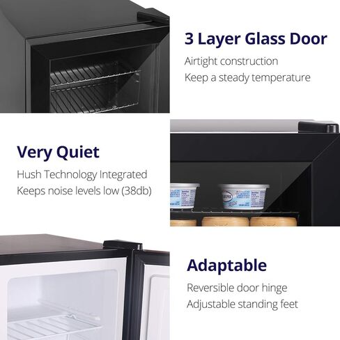 Northair Compact Mini Freezer with Glass Display Door - 2.1 Cu Ft with 2 Removable Shelves - Quiet Upright Freezer - 7 Temperature Settings - Black in Kuwait