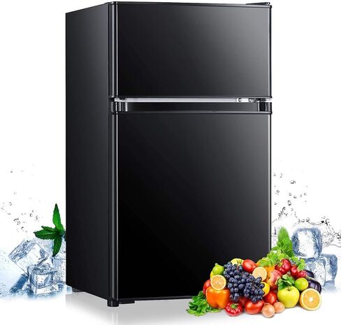 DSF Mini Fridge with Freezer, 3.2 Cu.Ft Mini Refrigerator, 2 Door, 37DB Low Noise, Engery Saving with LED Light, Low-frost Mini Fridge for Bedroom, Office, Dorm, RV, Apartment, Black- MPBFD321 in Kuwait