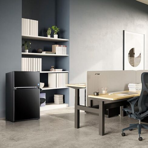 DSF Mini Fridge with Freezer, 3.2 Cu.Ft Mini Refrigerator, 2 Door, 37DB Low Noise, Engery Saving with LED Light, Low-frost Mini Fridge for Bedroom, Office, Dorm, RV, Apartment, Black- MPBFD321 in Kuwait