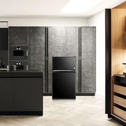 DSF Mini Fridge with Freezer, 3.2 Cu.Ft Mini Refrigerator, 2 Door, 37DB Low Noise, Engery Saving with LED Light, Low-frost Mini Fridge for Bedroom, Office, Dorm, RV, Apartment, Black- MPBFD321 in Kuwait