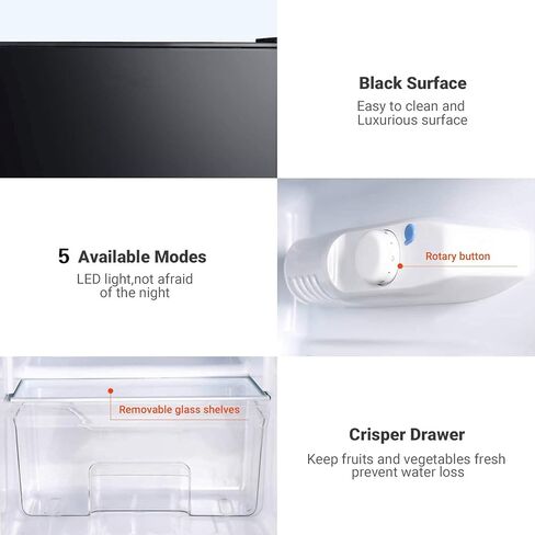 DSF Mini Fridge with Freezer, 3.2 Cu.Ft Mini Refrigerator, 2 Door, 37DB Low Noise, Engery Saving with LED Light, Low-frost Mini Fridge for Bedroom, Office, Dorm, RV, Apartment, Black- MPBFD321 in Kuwait