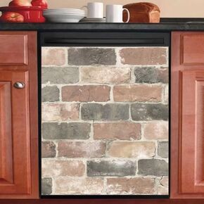 Dishwasher Magnet Cover, Kitchen Simulation Brick Decorative Magnets Refrigerator Wrap Front Door Stickers, Home Appliances Vinyl Decals 23inch W x 17inch H in Saudi Arabia
