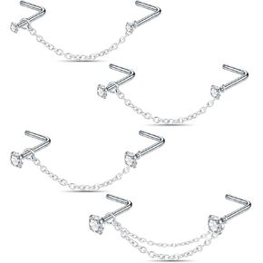 Xpircn 12PCS Nose Chain Piercing CZ Nostril Piercing Jewelry 20G Stainless Steel L Shaped Bone Pin Nose Ring Studs Nose Piercing Jewelry in Saudi Arabia
