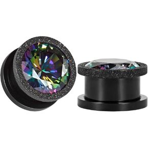 TBOSEN Dull Polish Ear Tunnels Titanium Black and Colorful Gauges Zircon Plugs Sold as 2pcs in Saudi Arabia