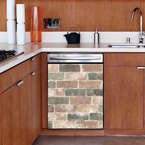 Dishwasher Magnet Cover, Kitchen Simulation Brick Decorative Magnets Refrigerator Wrap Front Door Stickers, Home Appliances Vinyl Decals 23inch W x 17inch H in Saudi Arabia