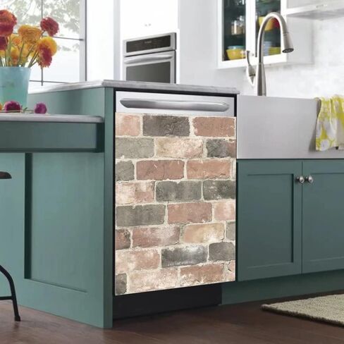 Dishwasher Magnet Cover, Kitchen Simulation Brick Decorative Magnets Refrigerator Wrap Front Door Stickers, Home Appliances Vinyl Decals 23inch W x 17inch H in Saudi Arabia