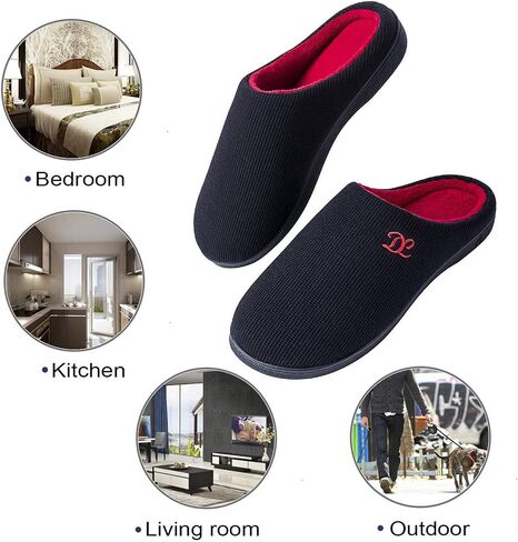 DL Mens Memory Foam Slippers Slip on, Comfy House Slippers For Mens Indoor Outdoor, Cozy Men's Bedroom Slippers Warm Soft Flannel Lining Closed Toe Man Slippers Size Black Gray Navy in Kuwait