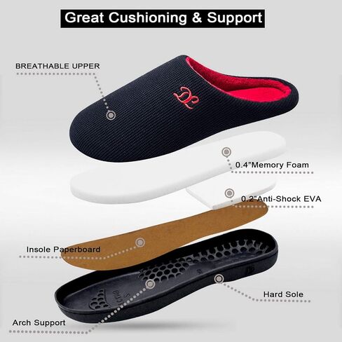 DL Mens Memory Foam Slippers Slip on, Comfy House Slippers For Mens Indoor Outdoor, Cozy Men's Bedroom Slippers Warm Soft Flannel Lining Closed Toe Man Slippers Size Black Gray Navy in Kuwait