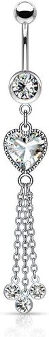 Forbidden Body Jewelry Surgical Steel Dangle Belly Button Ring Featuring CZ Heart and Chains in Saudi Arabia