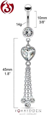 Forbidden Body Jewelry Surgical Steel Dangle Belly Button Ring Featuring CZ Heart and Chains in Saudi Arabia
