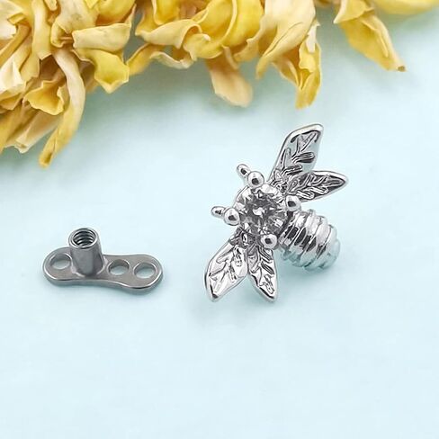 Excepro Dermal Anchor G23 Titanium Multicolor Plated Bees CZ Body Jewelry Anchor Dermal Tops in Kuwait