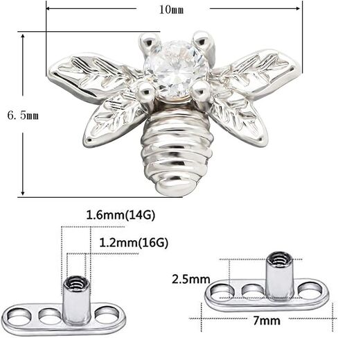 Excepro Dermal Anchor G23 Titanium Multicolor Plated Bees CZ Body Jewelry Anchor Dermal Tops in Kuwait