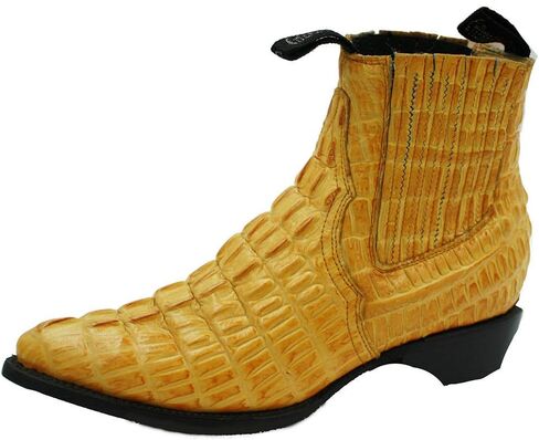 Men Genuine Cow Leather Crocodile Print Short Ankle Western j Toe Boots in Kuwait