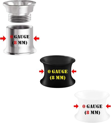 BIG GAUGES 3 Pairs Black White Silicone Steel Double Flared Saddle Piercing Stretcher Ear Plugs Earring Lobe Internal Screw Flesh Tunnel in Kuwait