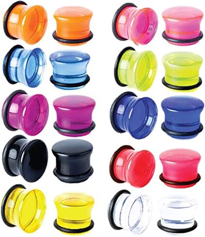 20PC Plugs Single Flare Acrylic Ear Gauges Expander Stretching O-Ring Piercing Set Body Jewelry E559 (2 Gauge(6mm)) in Saudi Arabia
