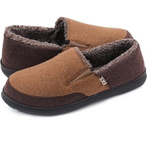 Zigzagger Men's Fuzzy Fleece Slippers with Memory Foam, Indoor Outdoor Warm Winter House Shoes, Hard Soled Wide Width Home Slippers