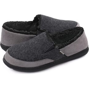 Zigzagger Men's Fuzzy Fleece Slippers with Memory Foam, Indoor Outdoor Warm Winter House Shoes, Hard Soled Wide Width Home Slippers in Saudi Arabia