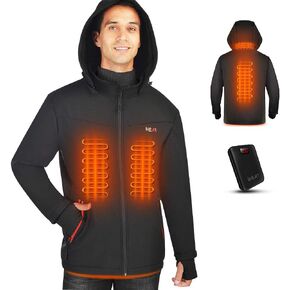 Men's Heated Jacket Soft Shell,Winter Jacket Heated Hoodie, Warm Coat with 14400 mAh Battery Pack
