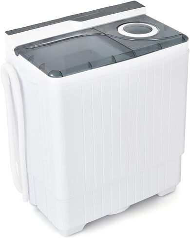 COSTWAY Portable Washing Machine, Twin Tub 26Lbs Capacity, Washer(18Lbs) and Spinner(8Lbs), Compact Laundry Machine with Control Knobs, Timer Function, Drain Pump, Laundry washer for Apartment, RV, Grey in Saudi Arabia