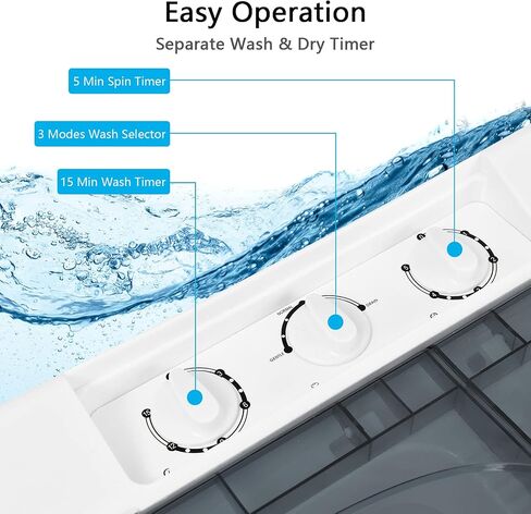 COSTWAY Portable Washing Machine, Twin Tub 26Lbs Capacity, Washer(18Lbs) and Spinner(8Lbs), Compact Laundry Machine with Control Knobs, Timer Function, Drain Pump, Laundry washer for Apartment, RV, Grey in Saudi Arabia