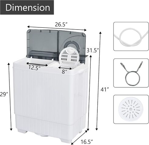 COSTWAY Portable Washing Machine, Twin Tub 26Lbs Capacity, Washer(18Lbs) and Spinner(8Lbs), Compact Laundry Machine with Control Knobs, Timer Function, Drain Pump, Laundry washer for Apartment, RV, Grey in Saudi Arabia