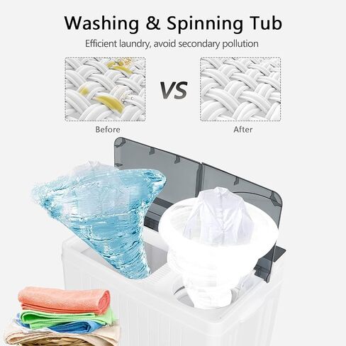 COSTWAY Portable Washing Machine, Twin Tub 26Lbs Capacity, Washer(18Lbs) and Spinner(8Lbs), Compact Laundry Machine with Control Knobs, Timer Function, Drain Pump, Laundry washer for Apartment, RV, Grey in Saudi Arabia