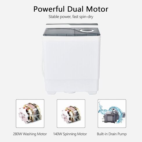 COSTWAY Portable Washing Machine, Twin Tub 26Lbs Capacity, Washer(18Lbs) and Spinner(8Lbs), Compact Laundry Machine with Control Knobs, Timer Function, Drain Pump, Laundry washer for Apartment, RV, Grey in Saudi Arabia