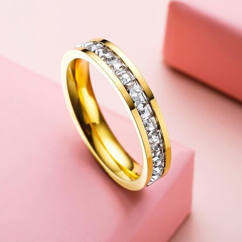 Titanium Eternity Square Cubic Zirconia Stacking Rings Simulated Diamond 18K Gold Plated in Kuwait