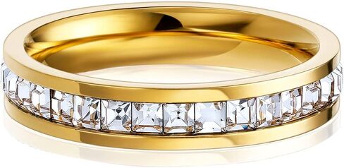 Titanium Eternity Square Cubic Zirconia Stacking Rings Simulated Diamond 18K Gold Plated in Kuwait