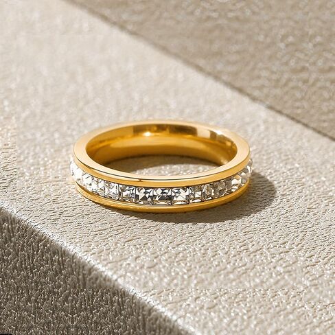 Titanium Eternity Square Cubic Zirconia Stacking Rings Simulated Diamond 18K Gold Plated in Kuwait