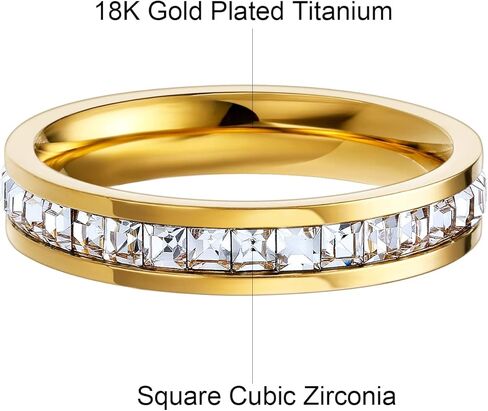 Titanium Eternity Square Cubic Zirconia Stacking Rings Simulated Diamond 18K Gold Plated in Kuwait