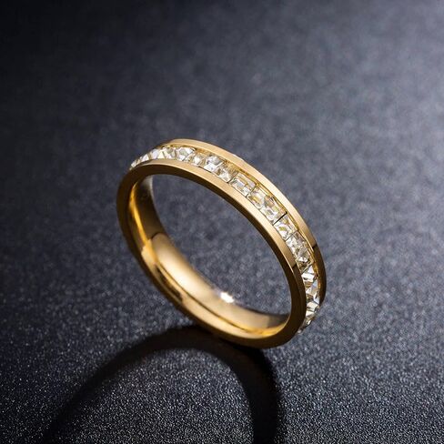 Titanium Eternity Square Cubic Zirconia Stacking Rings Simulated Diamond 18K Gold Plated in Kuwait