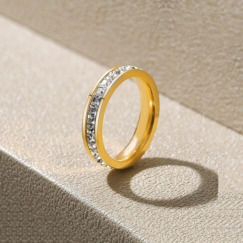 Titanium Eternity Square Cubic Zirconia Stacking Rings Simulated Diamond 18K Gold Plated in Kuwait