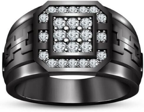 Ritika Created Round Cut White Diamond 925 Sterling Silver 14K Black Gold Over Diamond Engagement Anniversary Pinky Ring for Men in Saudi Arabia