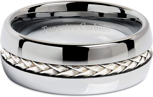 100S JEWELRY 8mm Men's Tungsten Carbide Ring Silver Rope Inlay Wedding Band Size 8-16 Comfort Fit in Saudi Arabia