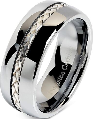 100S JEWELRY 8mm Men's Tungsten Carbide Ring Silver Rope Inlay Wedding Band Size 8-16 Comfort Fit in Saudi Arabia