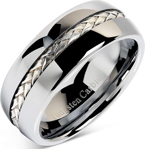 100S JEWELRY 8mm Men's Tungsten Carbide Ring Silver Rope Inlay Wedding Band Size 8-16 Comfort Fit in Saudi Arabia