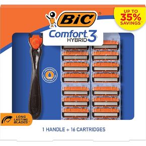 BIC Comfort 3 Hybrid Disposable Razors for Men, 1 Handle and 16 Cartridges With 3 Blades, 17 Piece Razor Kit for Men in Kuwait