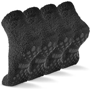 NOVAYARD Non slip Fuzzy Grip Socks Warm Fluffy Cozy Fleece Slipper Socks Winter Hospital Socks for Men Women 4 Pairs