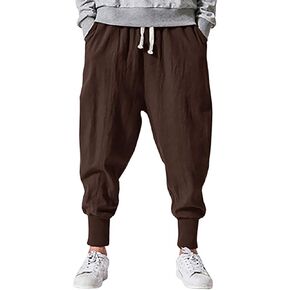Pengfei Mens Linen Harem Pants Lightweight Drawstring Elastic Waist Baggy Joggers Casual Cargo Sweatpants Pant