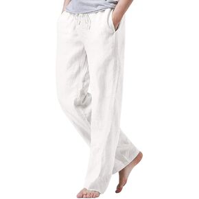 WZIKAI Mens Cotton Linen Pants,Elastic Waist Casual Drawstring Summer Beach Pants for Men Jogger Yoga Trousers