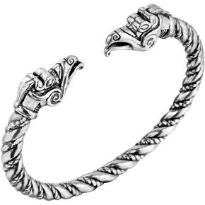 AILUOR Men's Double Head Dragon Bracelet, Norse Viking Adjustable Stainless Steel Gold Sliver Cuff Cool Polished Twisted Arm Ring Cable Bangles Pagan Jewelry in Kuwait