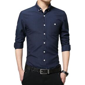 XTAPAN Men's Long Short Sleeve Casual Slim Fit Cotton Fashion Button Down Dress Shirt in Kuwait