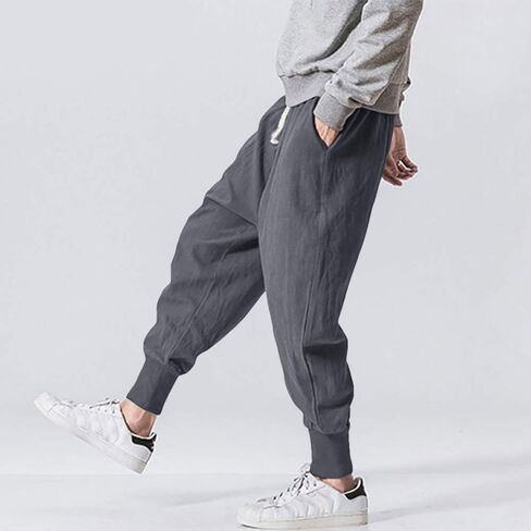 Pengfei Mens Linen Harem Pants Lightweight Drawstring Elastic Waist Baggy Joggers Casual Cargo Sweatpants Pant in Saudi Arabia