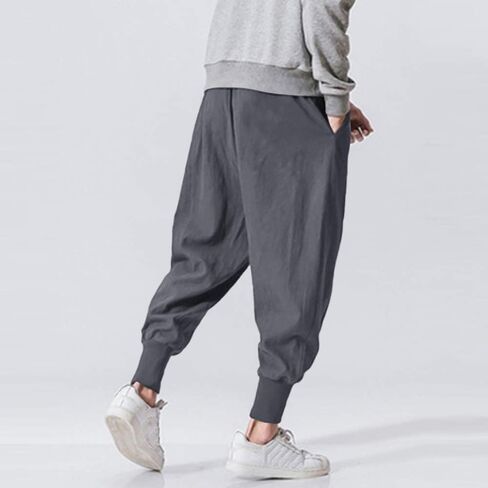 Pengfei Mens Linen Harem Pants Lightweight Drawstring Elastic Waist Baggy Joggers Casual Cargo Sweatpants Pant in Saudi Arabia